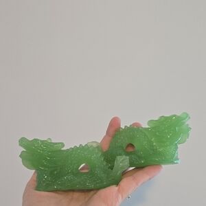 Pair Of JADE COLOR Chinese Feng Shui Dragon Figurines